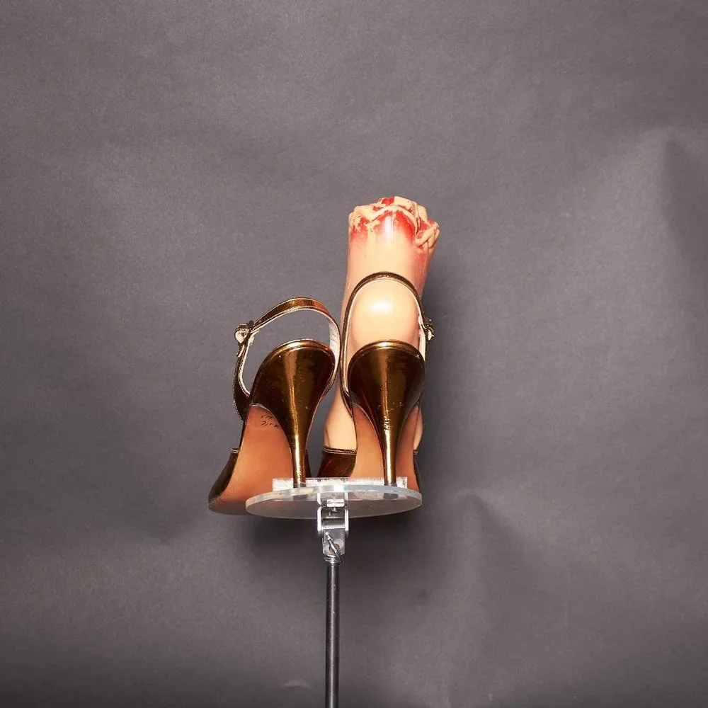 1950s Gold With Clear Cut Out Slingback Heels Shoes_11